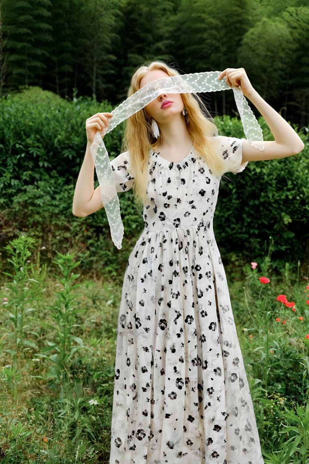 Elegant Mid-Waist Floral Dress