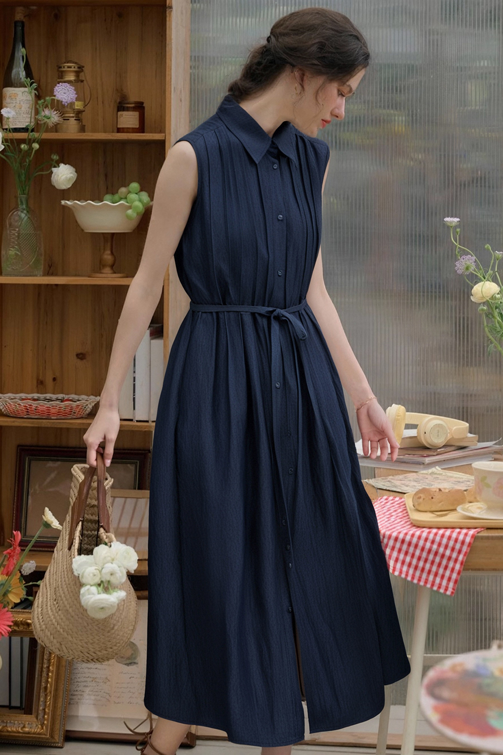 Solid Color Sleeveless A-Line Dress