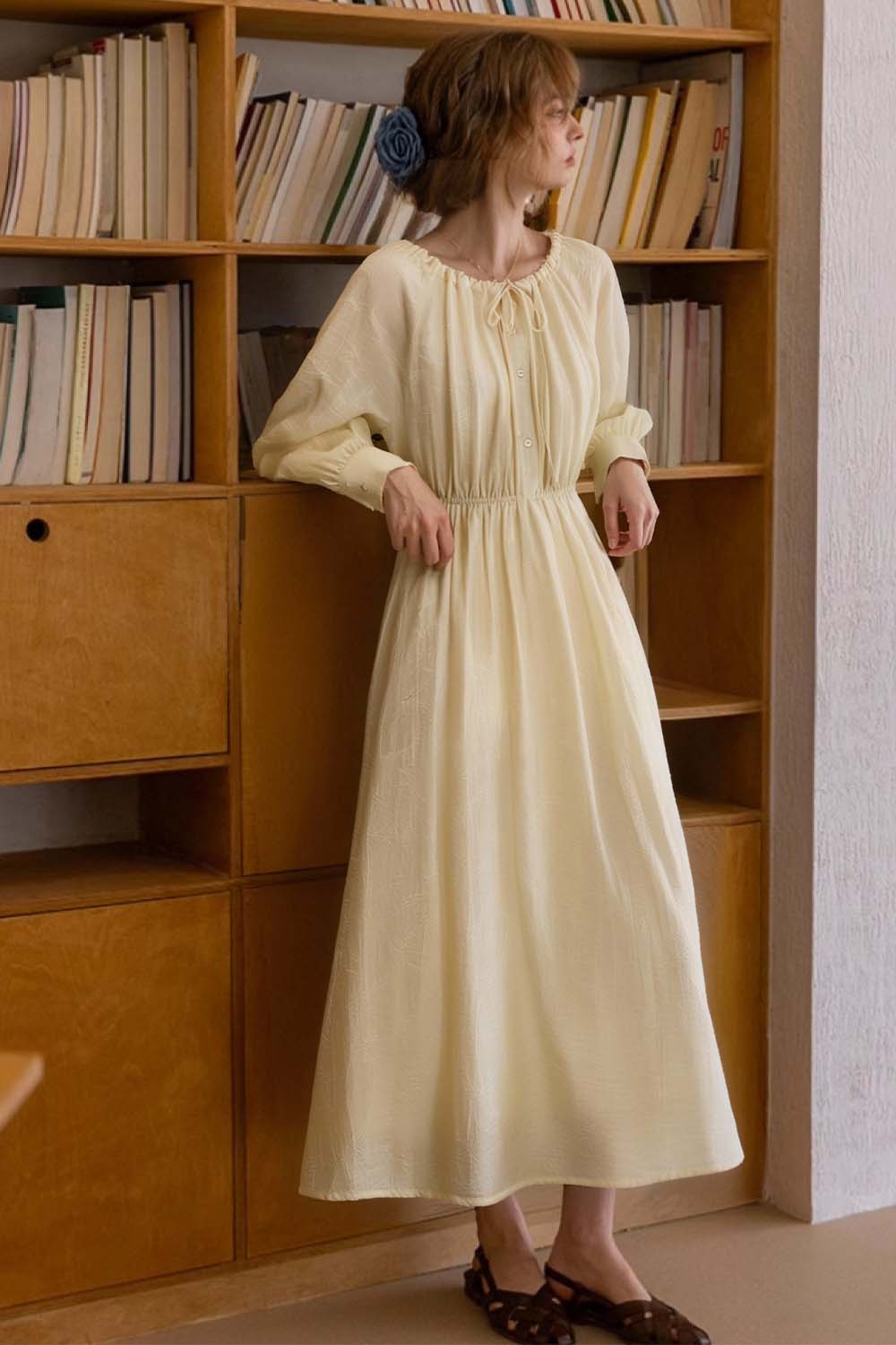 French Holiday Style Large Round Neck Dress