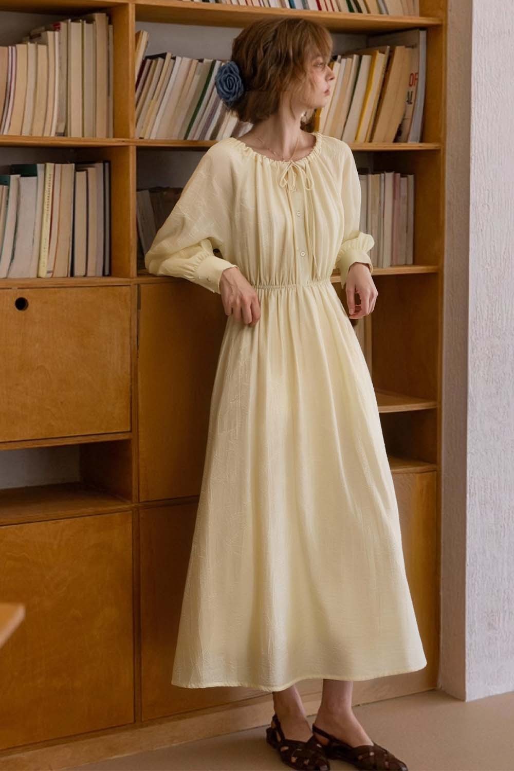 French Holiday Style Large Round Neck Dress