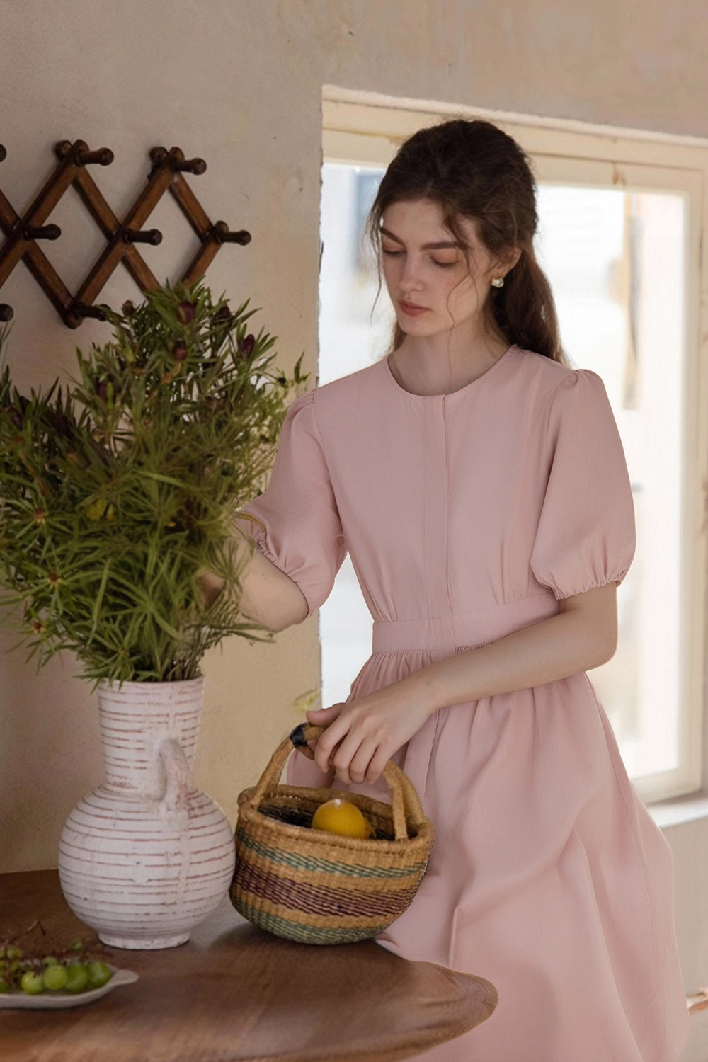 Cotton Round Neck Waist Dress