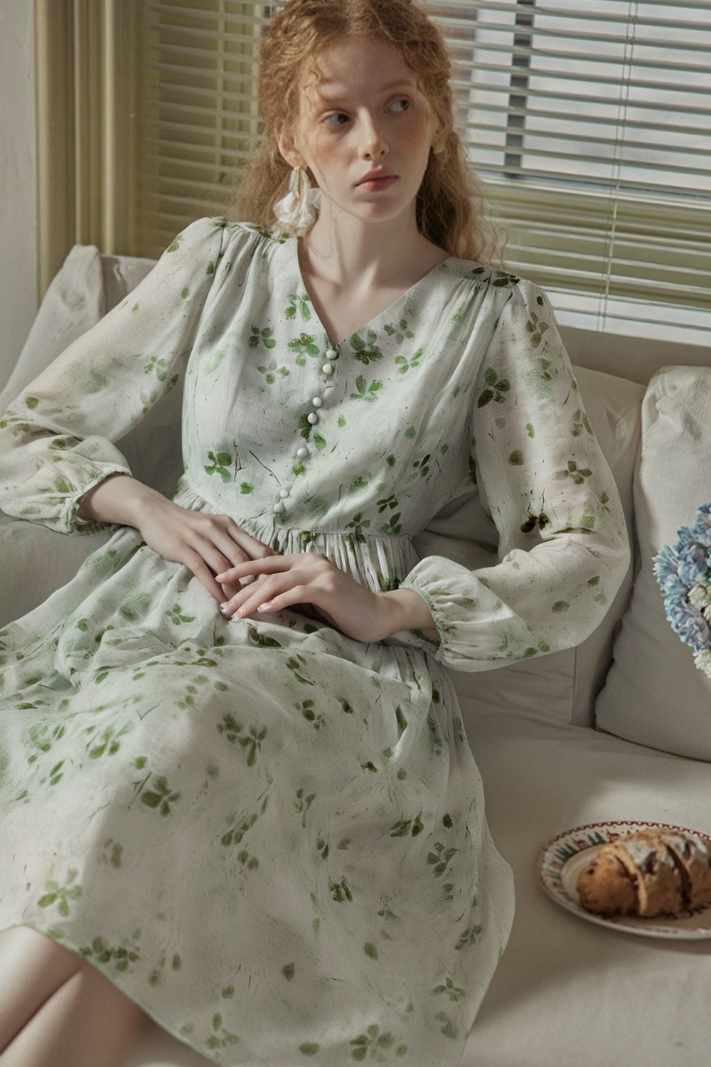 V-Neck Waist Floral Dress