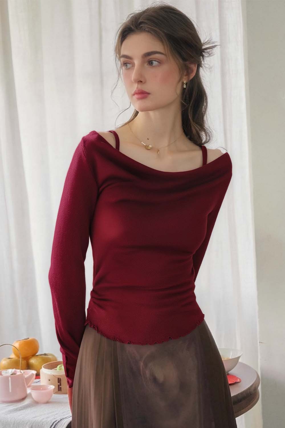 Swing Collar Fake Two-Piece Sweater