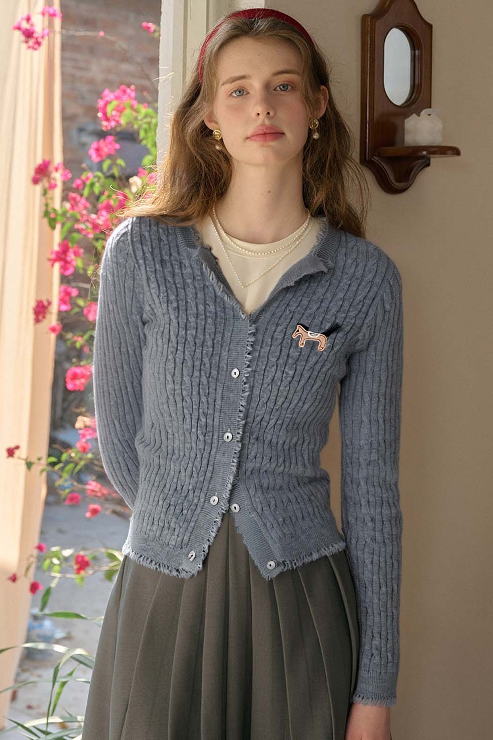 Pony Embroidered Knitted Cardigan