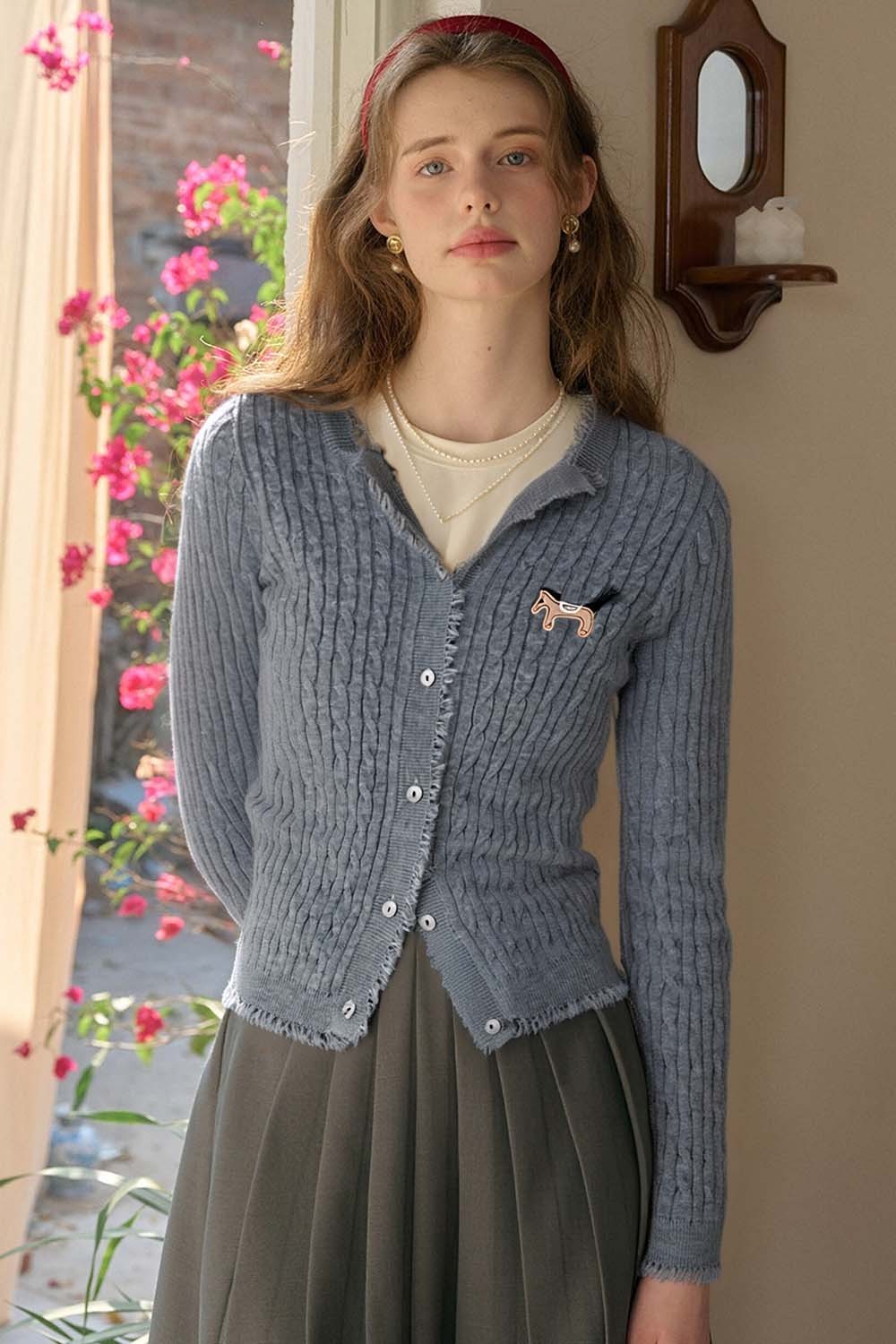 Pony Embroidered Knitted Cardigan