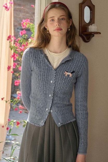 Pony Embroidered Knitted Cardigan