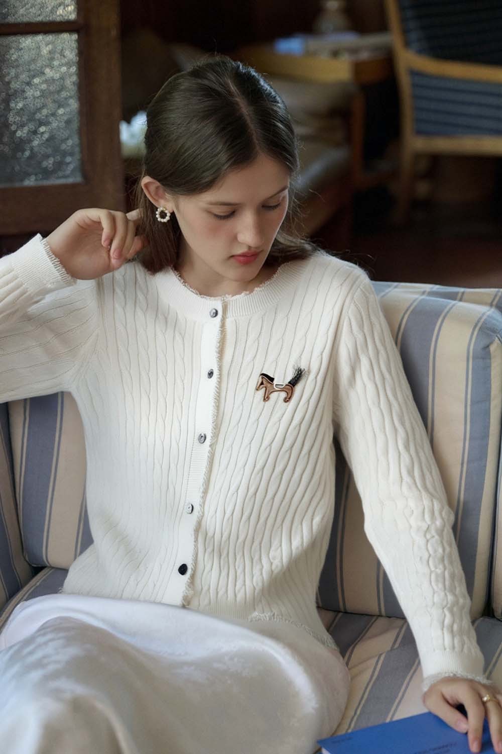 Pony Embroidered Knitted Cardigan