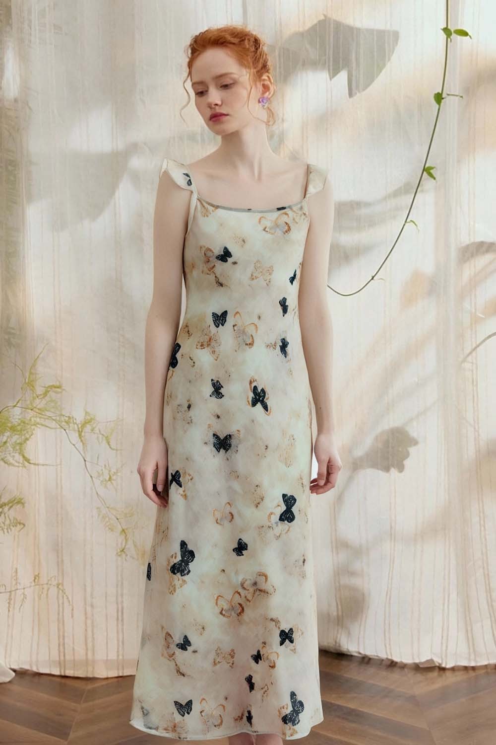 U-Neck Butterfly Suspender Dress