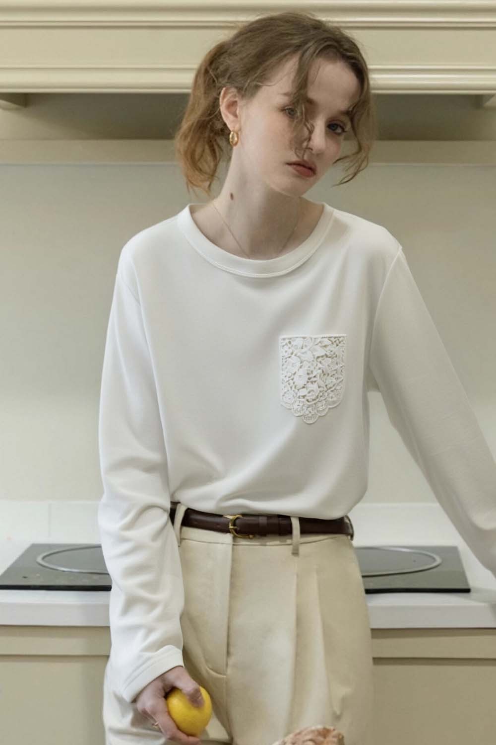Lace Patch Pocket T-Shirt