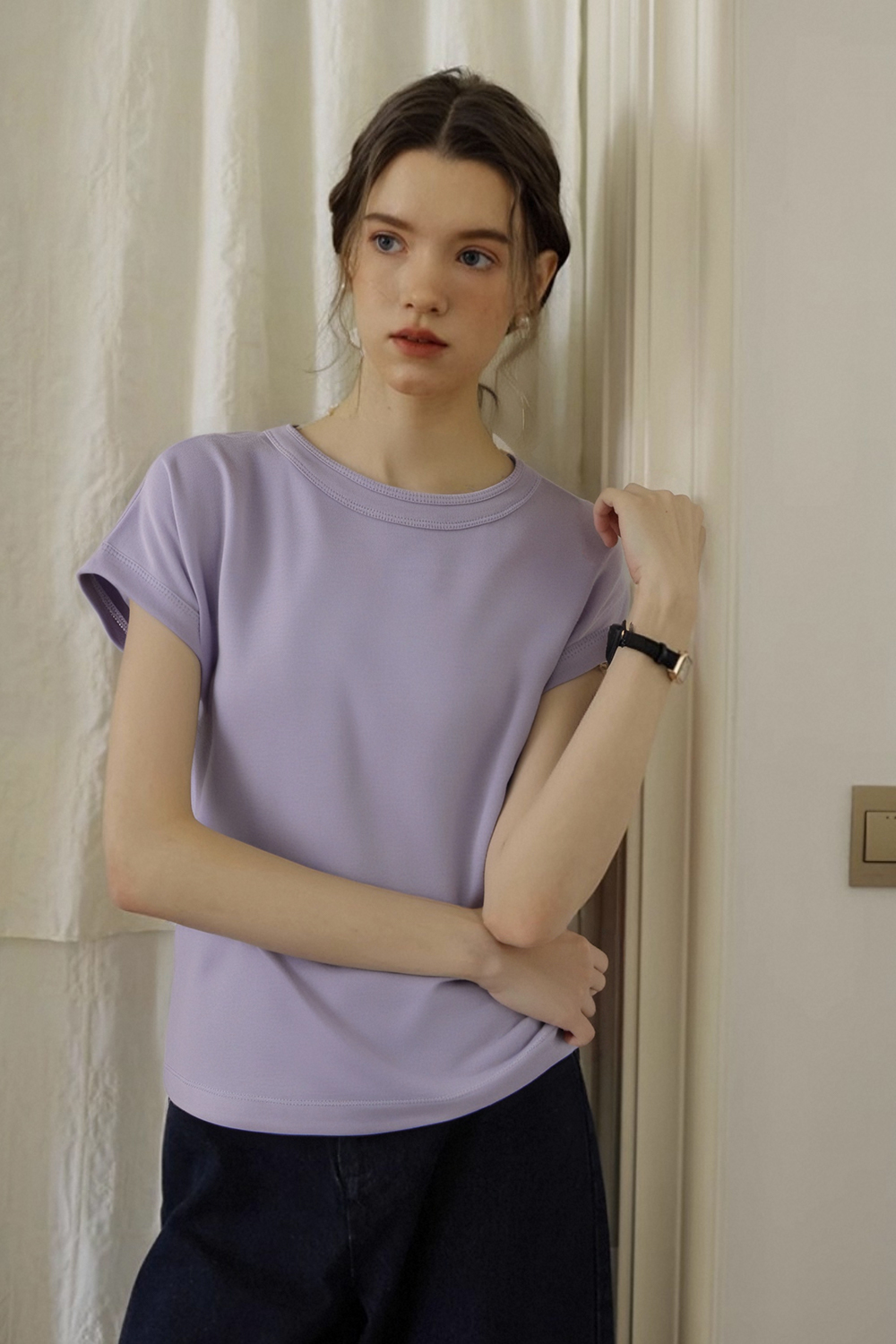 Round Neck Raglan Solid Color T-Shirt