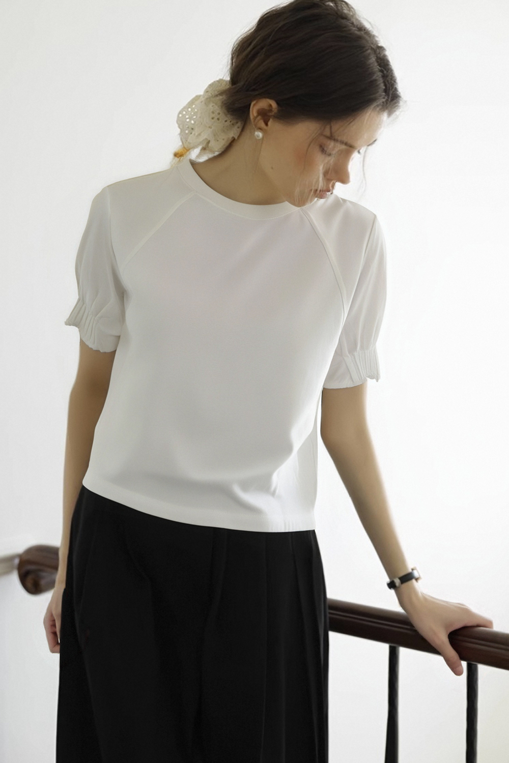100% Cotton Pleated Sleeve T-Shirt