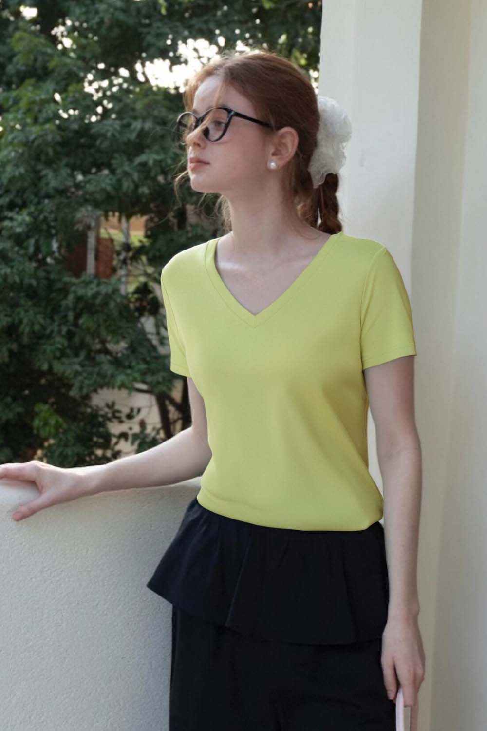 Pure Color V-Neck Casual T-Shirt