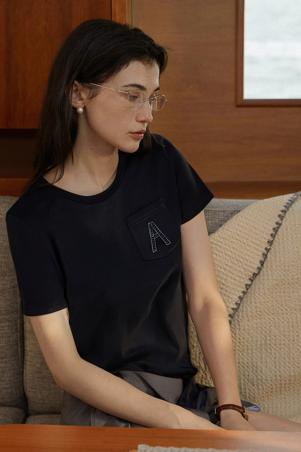 Hollow A Letter Embroidered T-Shirt