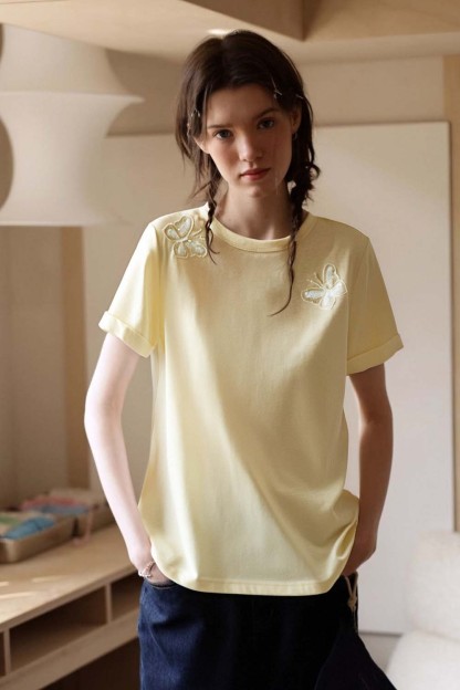 Lace Butterfly Solid Color T-Shirt