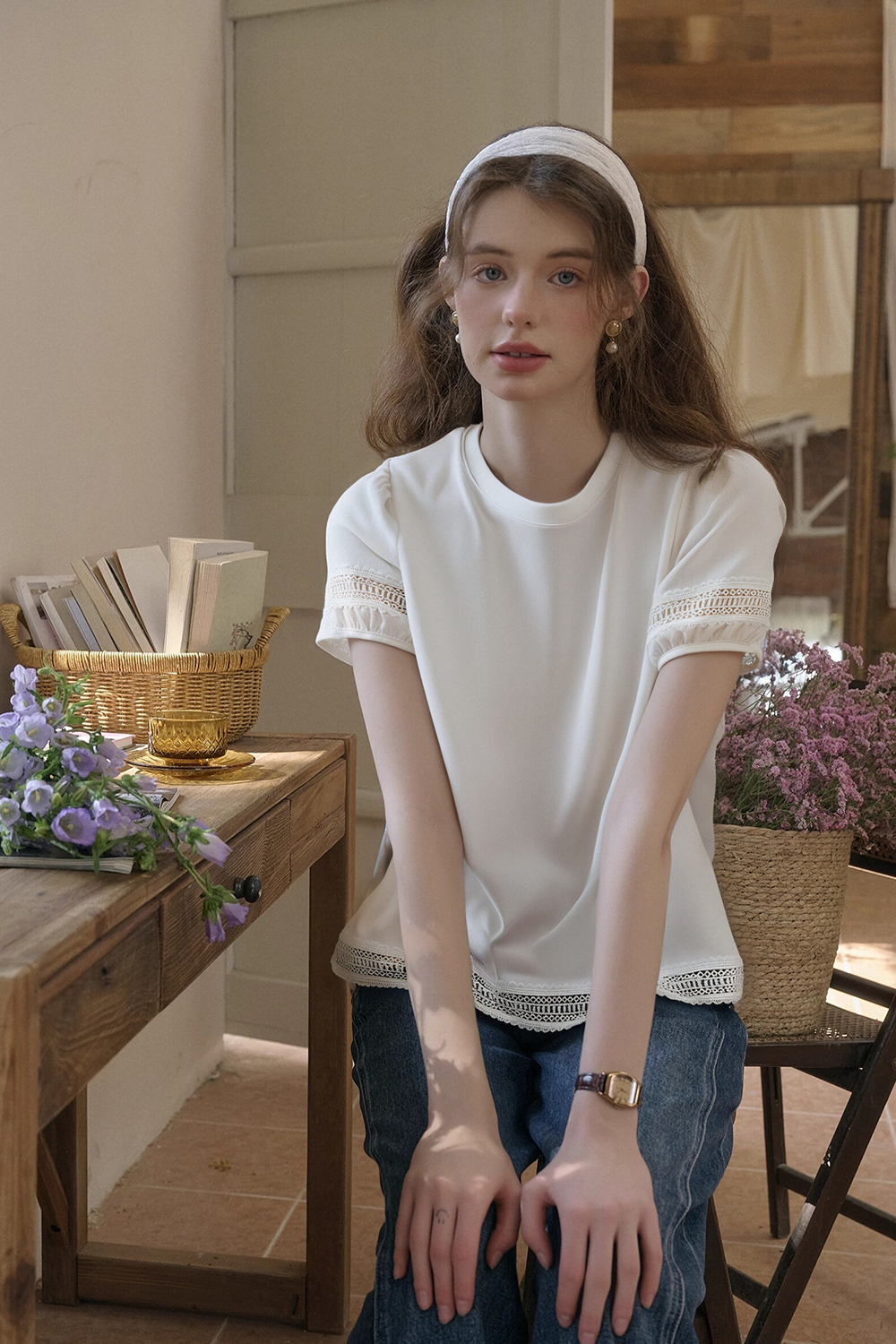 Hollow Stitching Lace T-Shirt