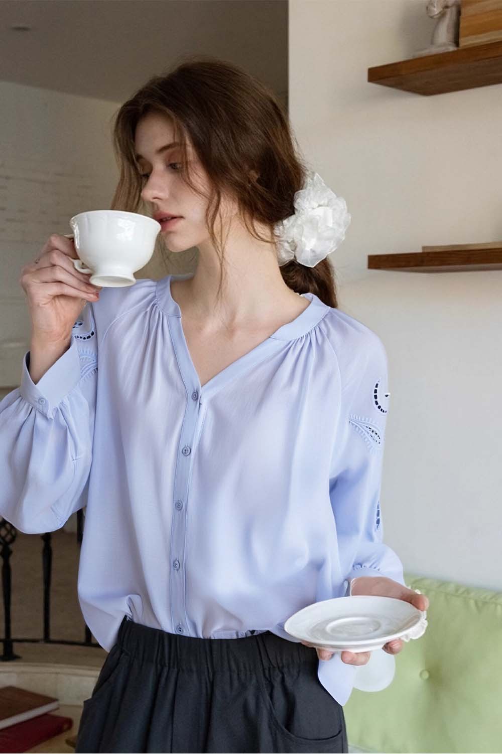 French Hollow Embroidered Shirt