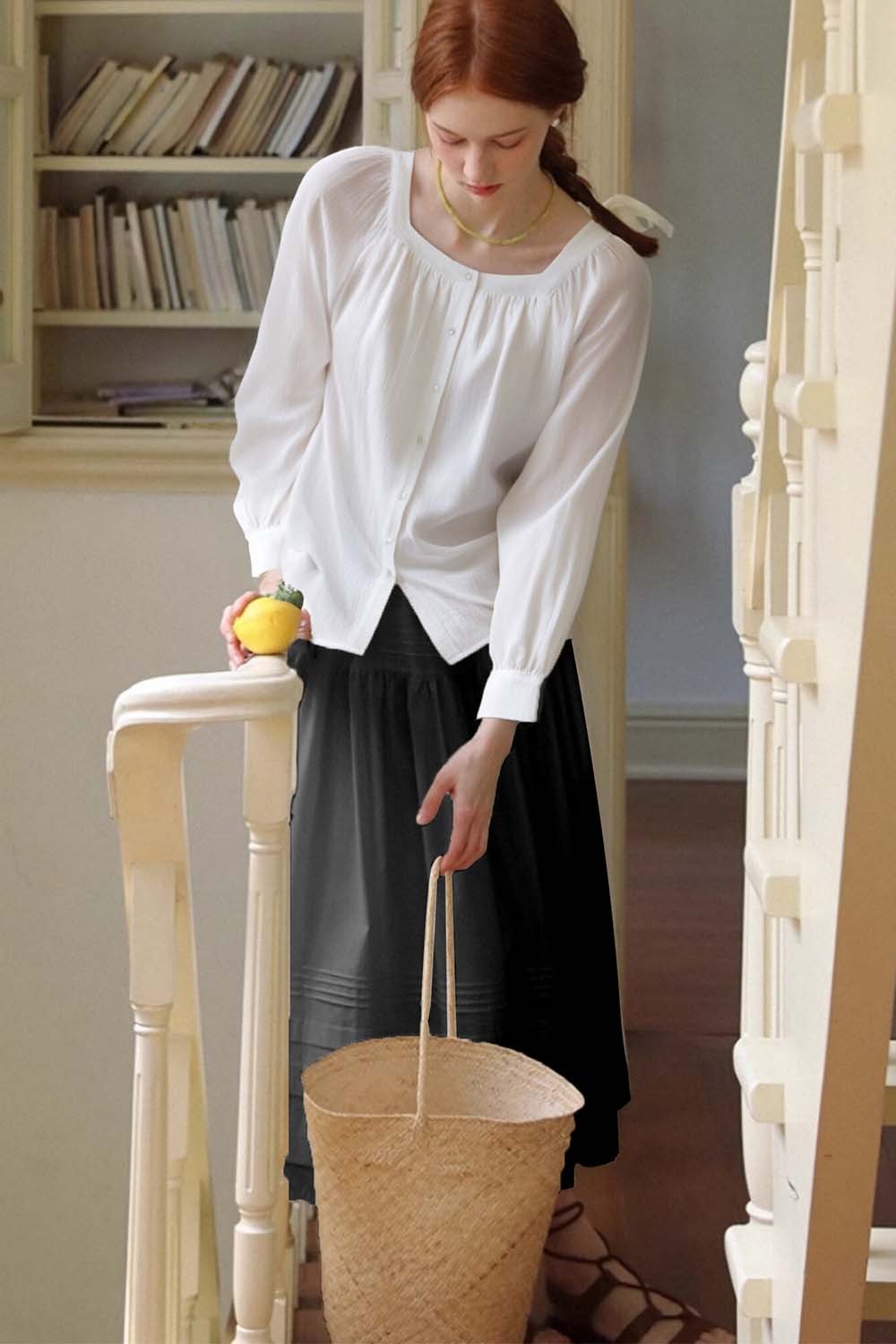 100% Cotton Square Neck Loose Shirt
