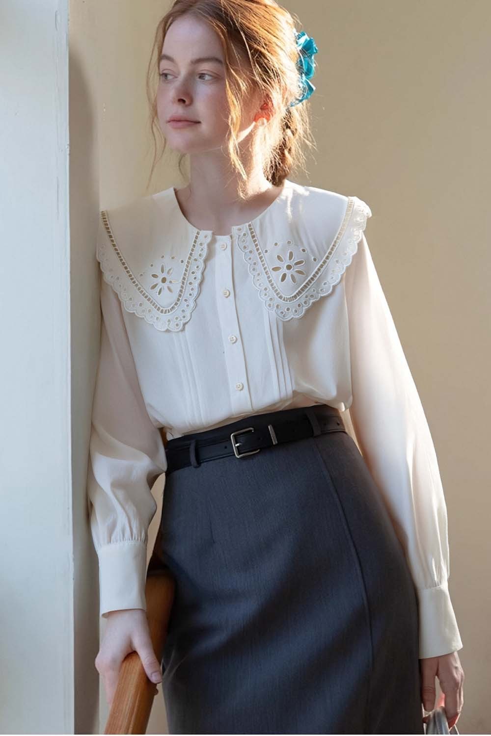Cotton Lace Baby Collar Shirt
