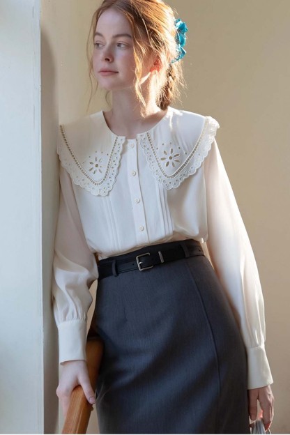 Cotton Lace Baby Collar Shirt