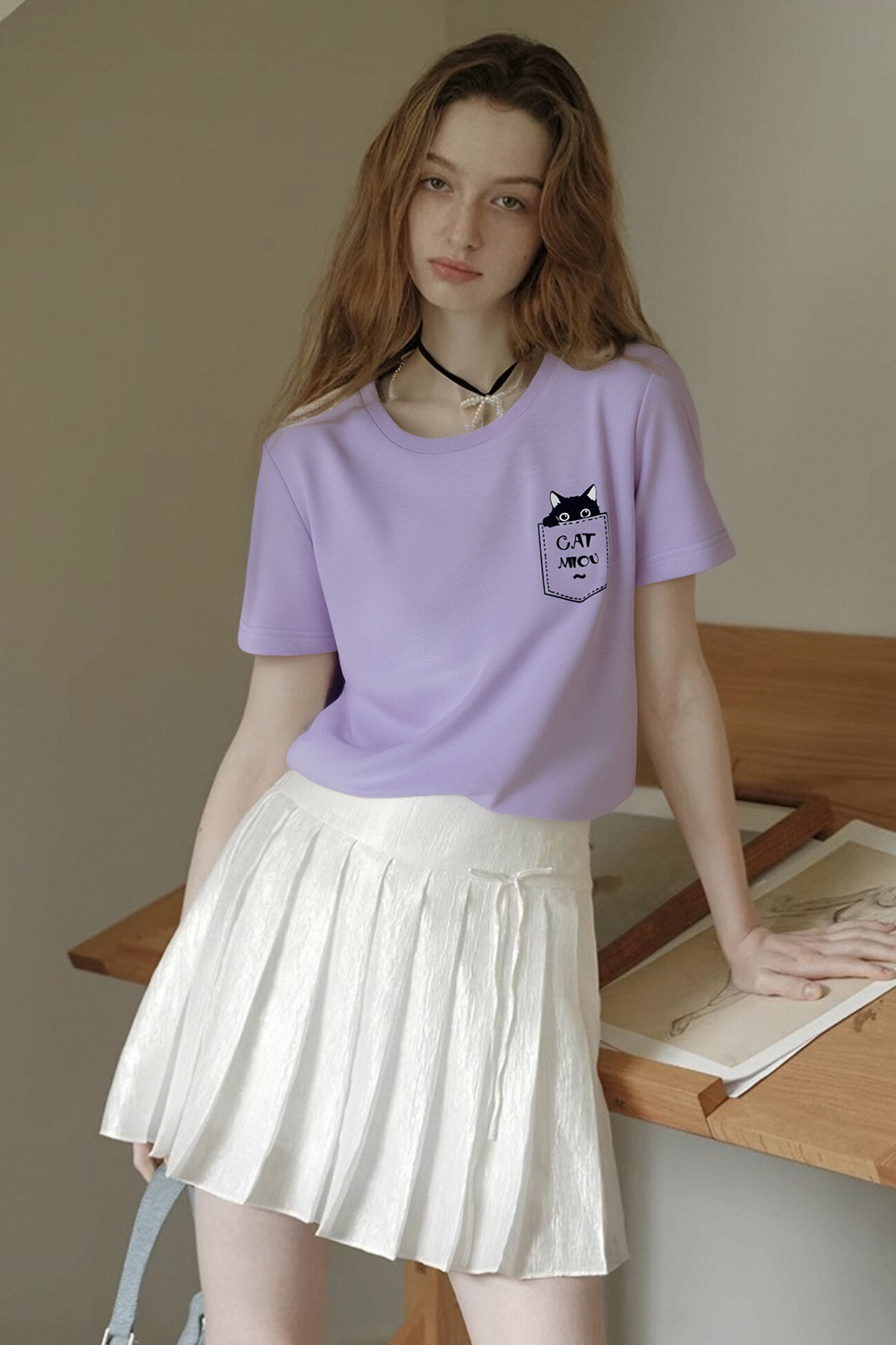 Cotton Pocket Cat T-Shirt