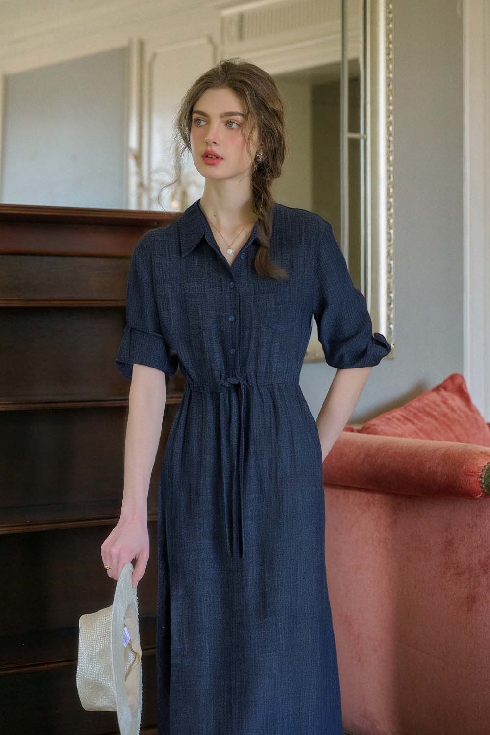 Pure Cotton Lapel Denim Dress
