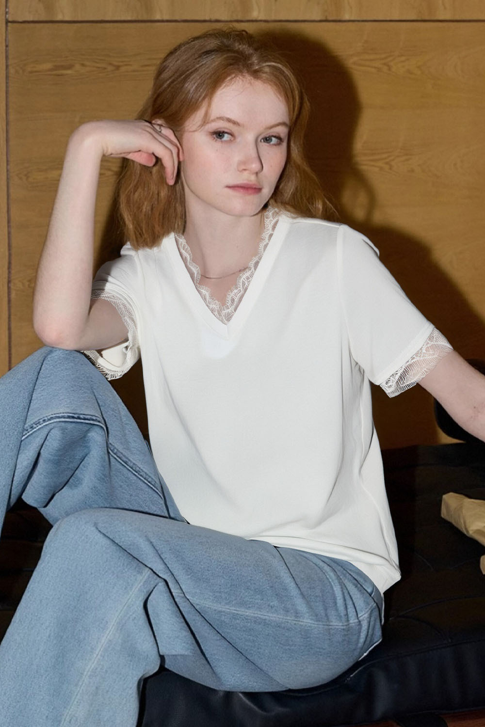 Fashion Lace Solid Color T-Shirt