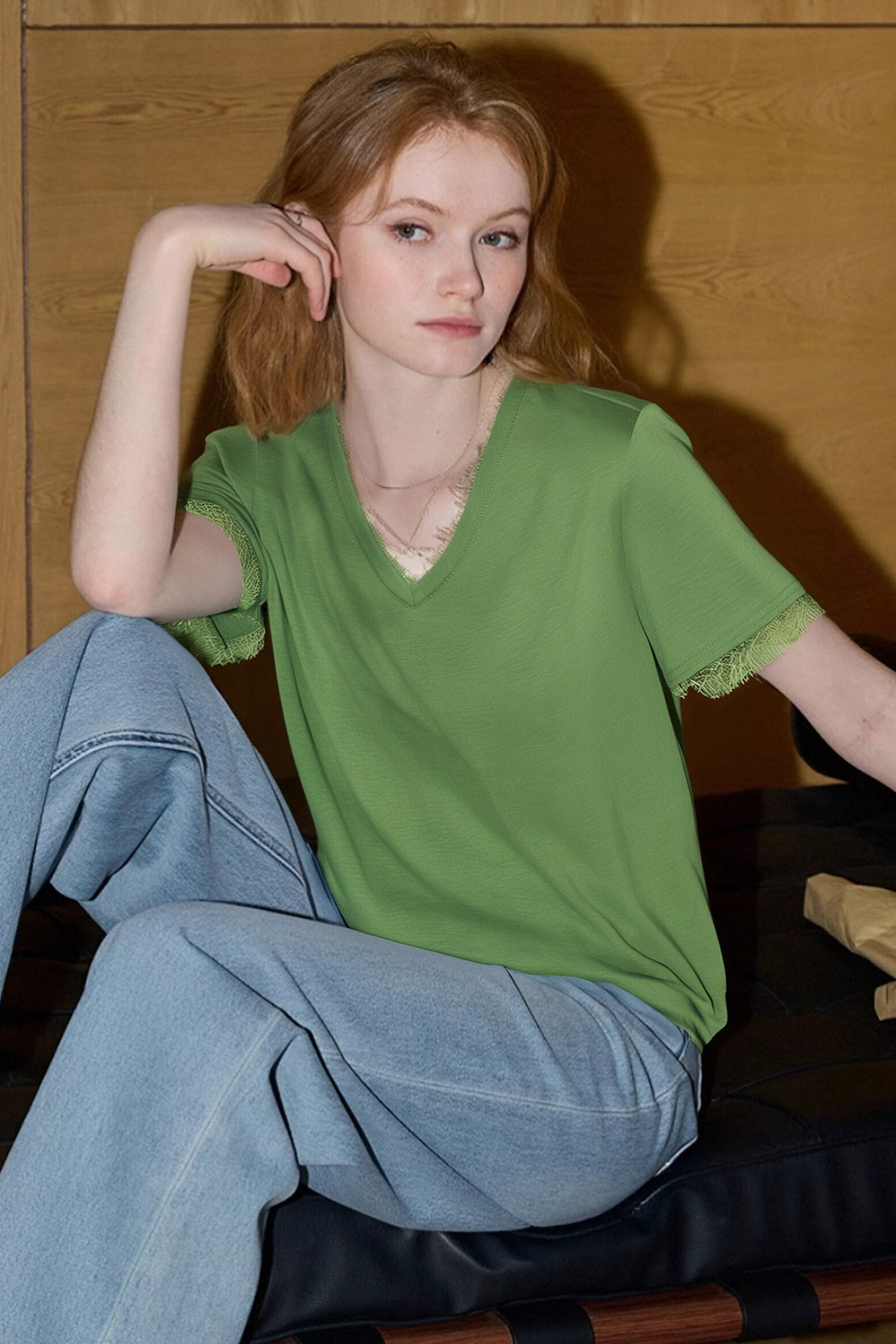 Fashion Lace Solid Color T-Shirt