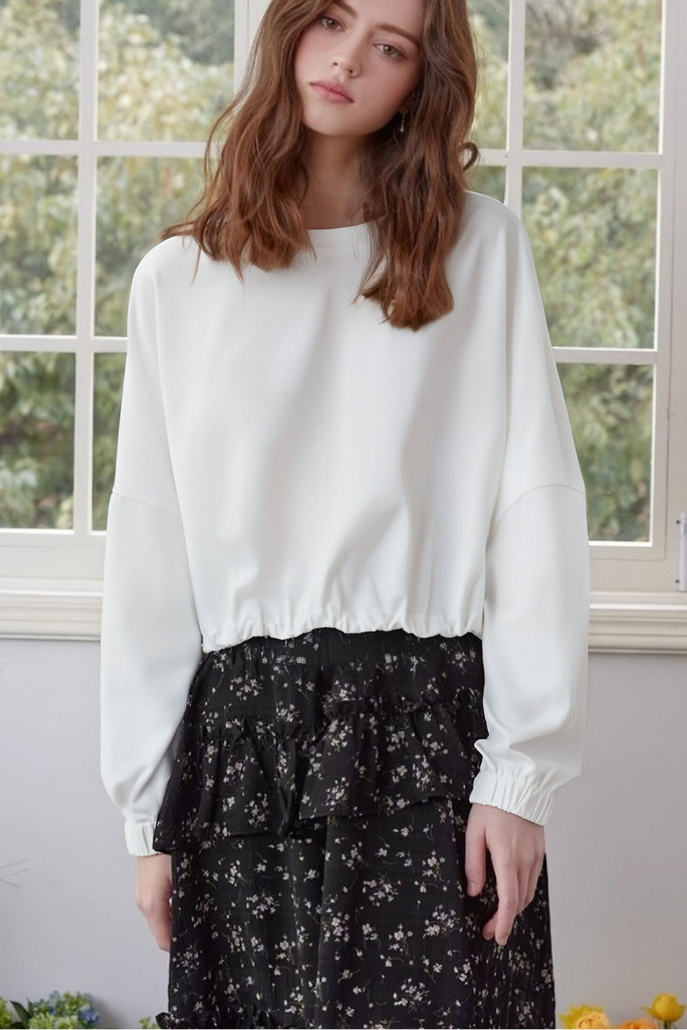 Bat Sleeve Crew Neck Knitted Sweatshirt