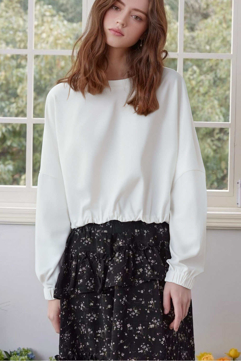 Bat Sleeve Crew Neck Knitted Sweatshirt