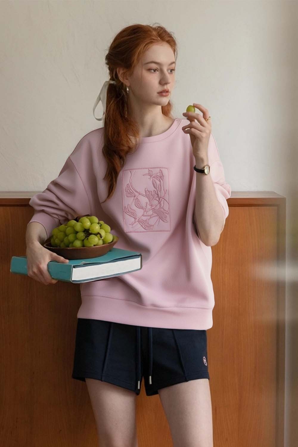 Pink Embroidered Sweatshirt