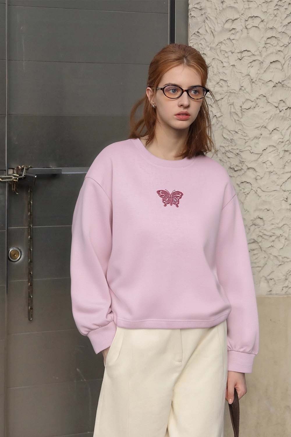 Butterfly Embroidered Sequined Knitted Sweatshirt