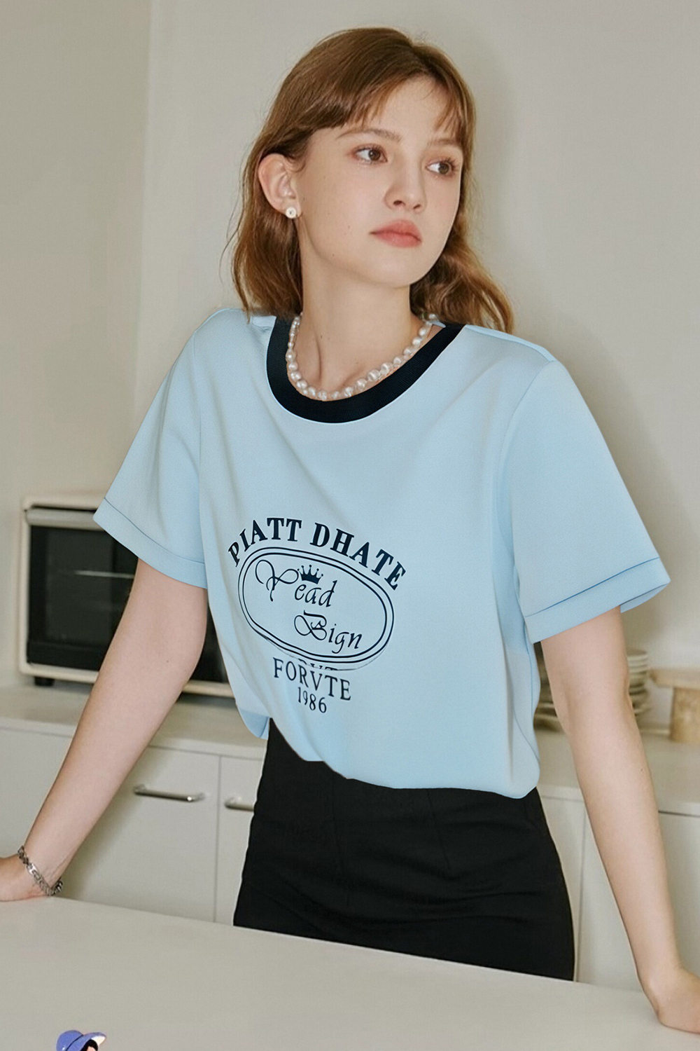Round Neck Printed Decorative Straight T-Shirt
