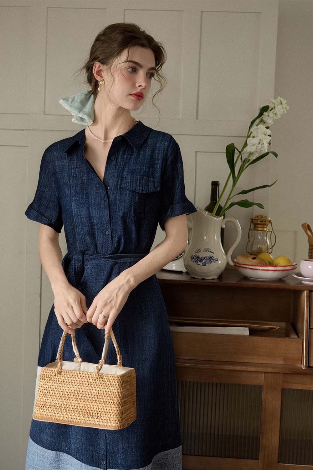 100% Cotton Contrast Denim Dress