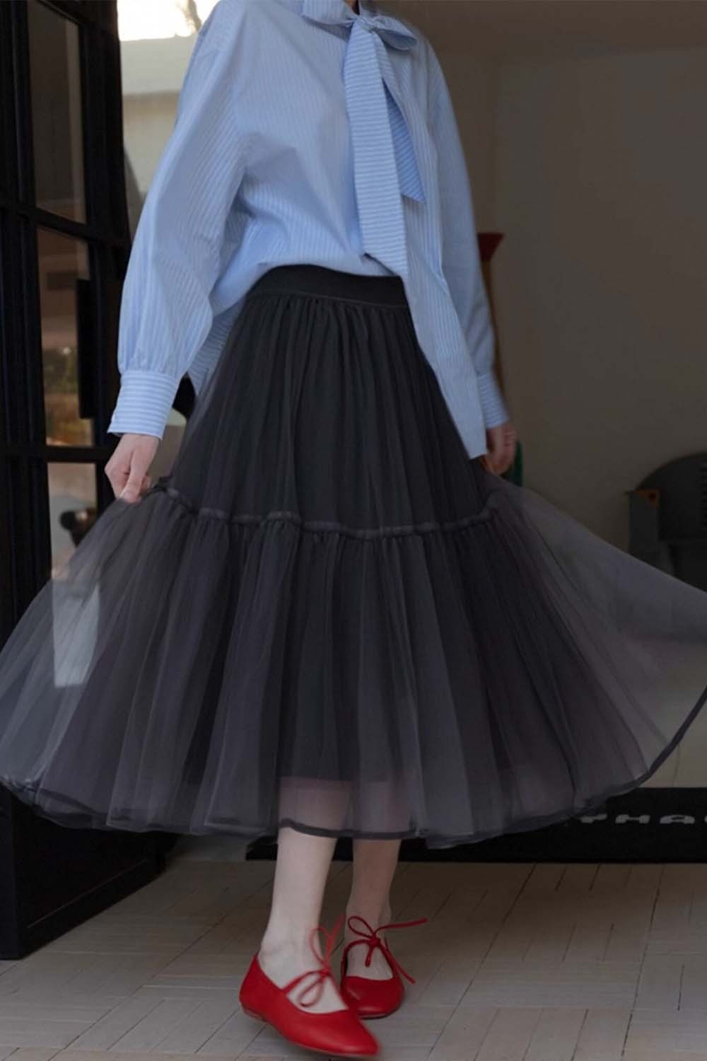Double-Layered Mesh Puffy Skirt