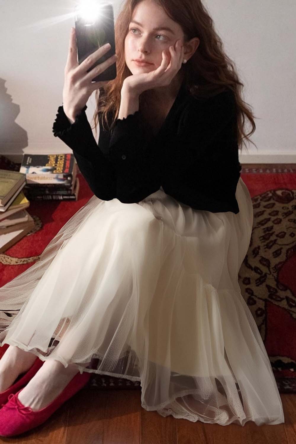 Double-Layered Mesh Puffy Skirt