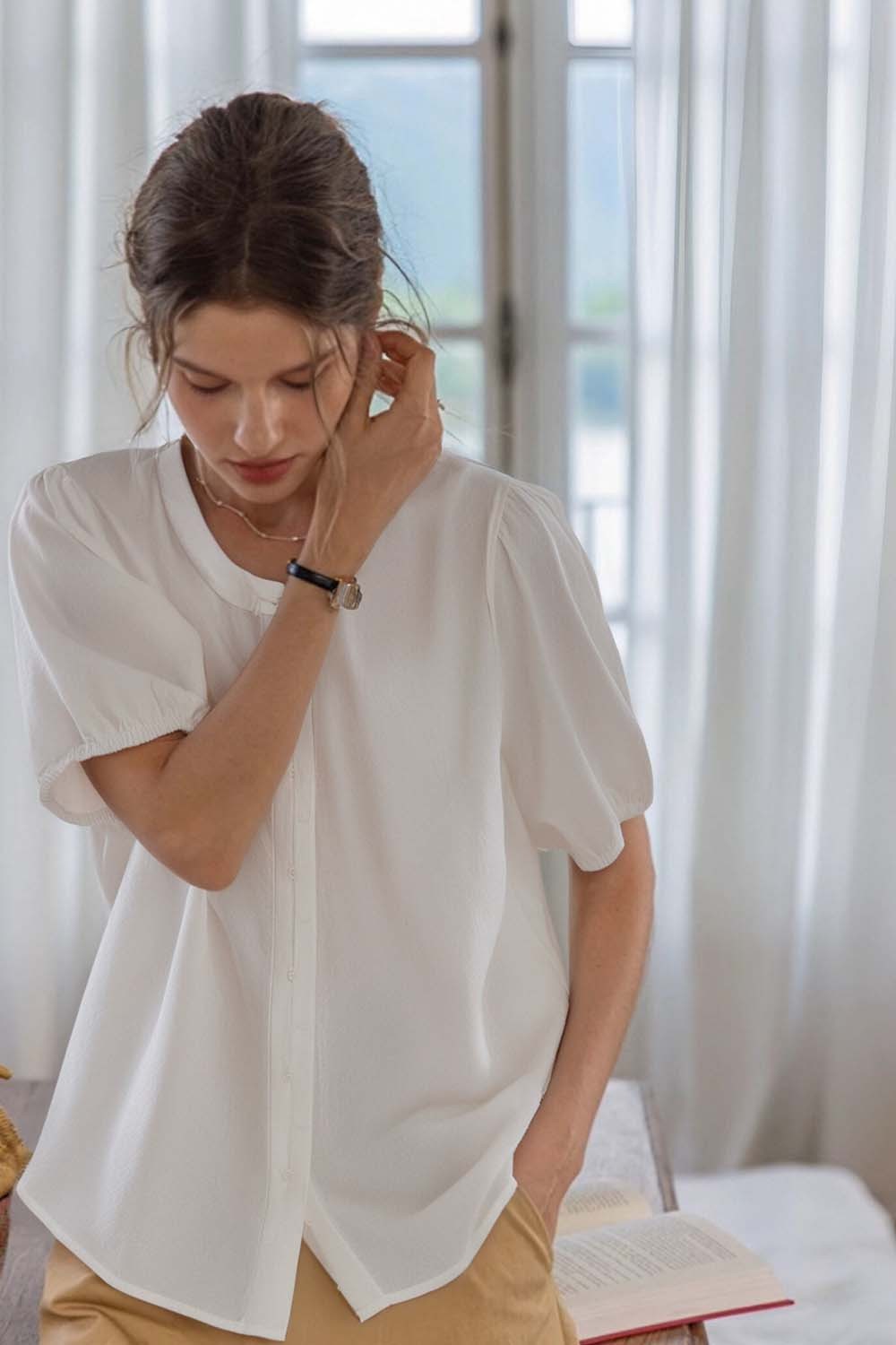 Mid-Waist Solid Color Elegant Shirt