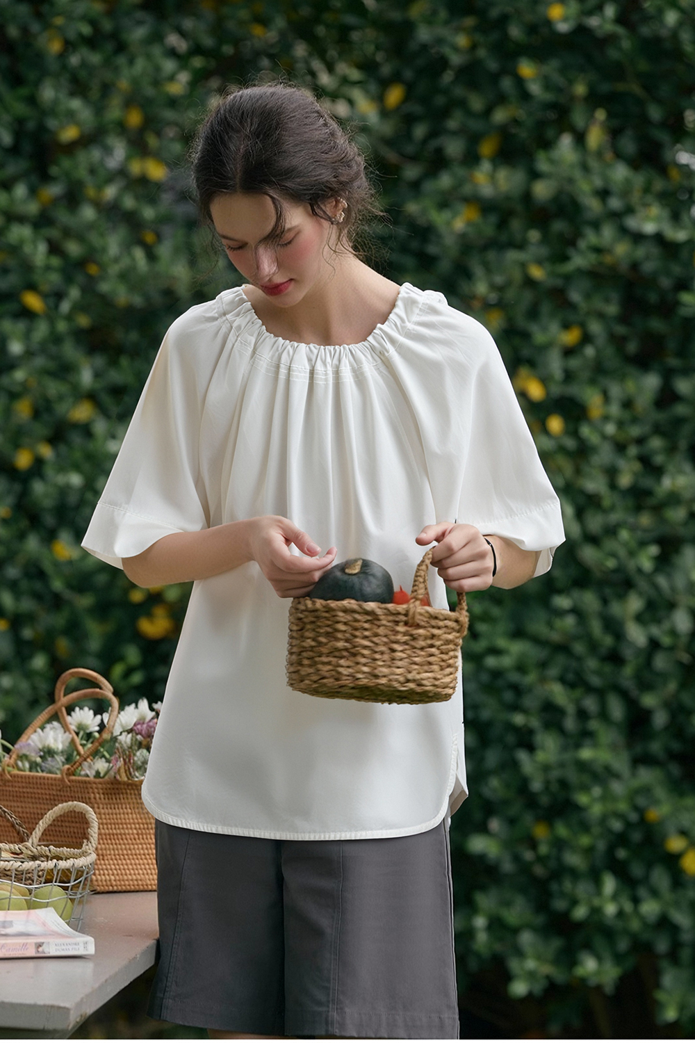 100% Cotton Ruffled Round Neck Shirt
