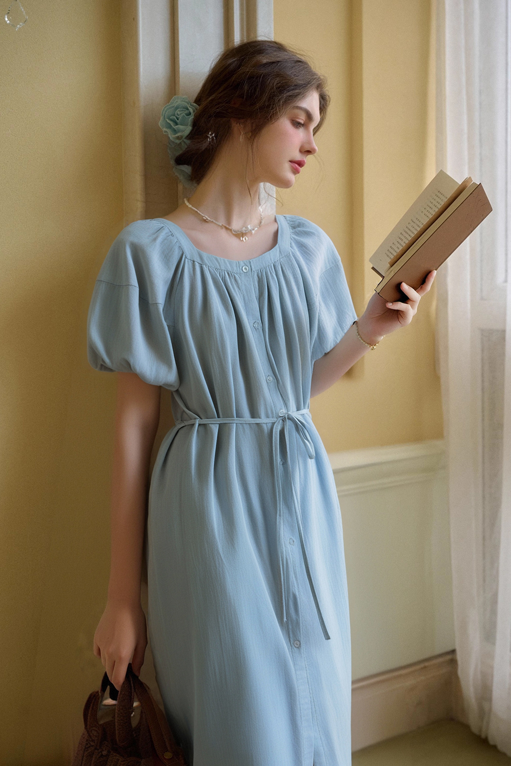 Cotton And Linen Blended Square Neck Dress