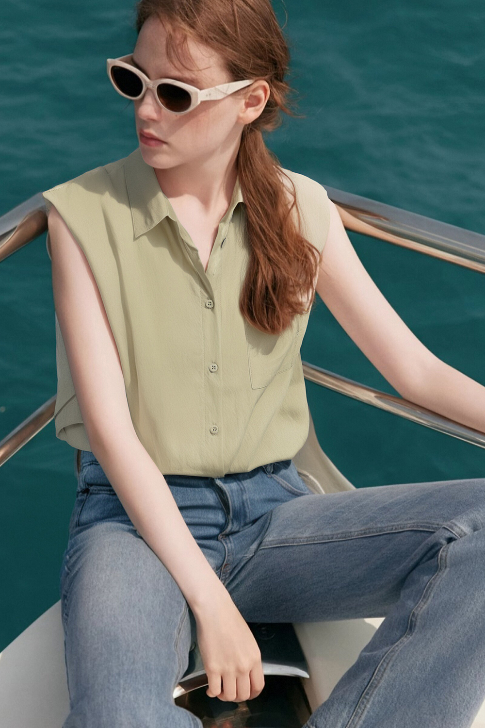 Solid Color Sleeveless Casual Shirt