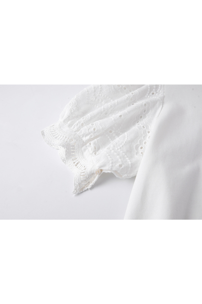 Hollow Puff Sleeve Short T-Shirt