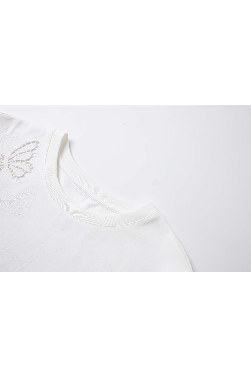 100% Cotton Butterfly Hollow T-Shirt