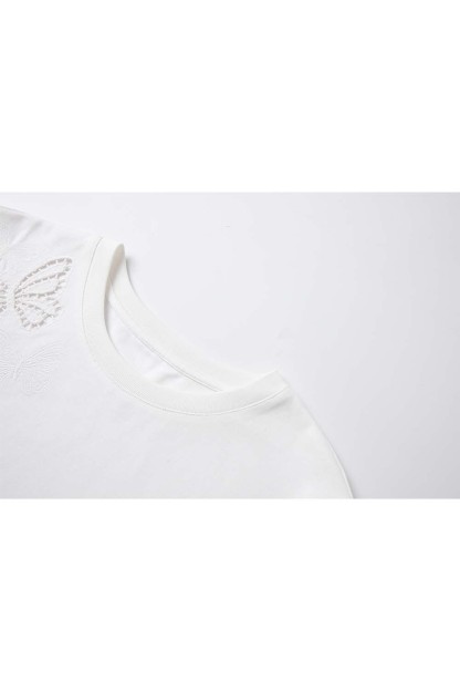 100% Cotton Butterfly Hollow T-Shirt