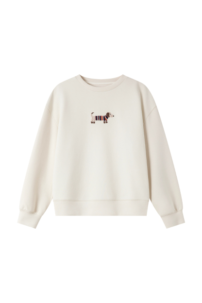 Dachshund Embroidered Round Neck Sweatshirt