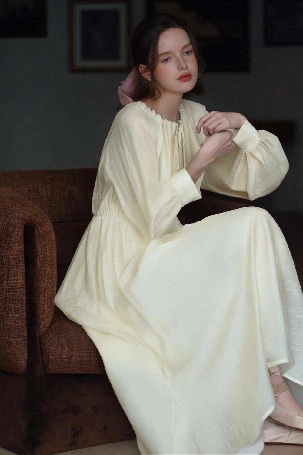 French Holiday Style Large Round Neck Dress