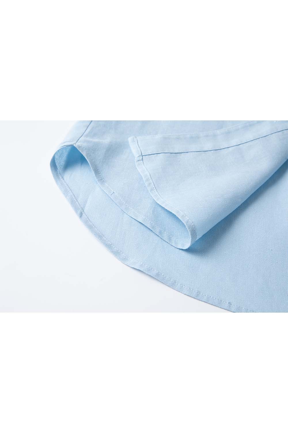 Ramie Blended Stand-Up Collar Patch Pocket Shirt
