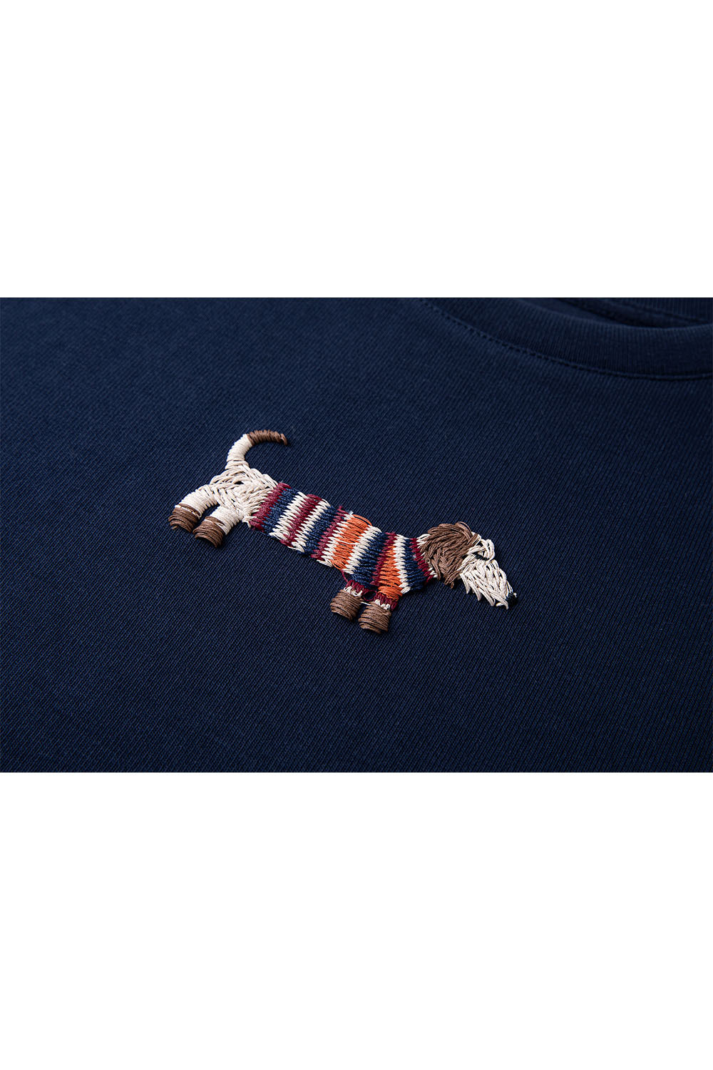 Dachshund Embroidered Round Neck Sweatshirt