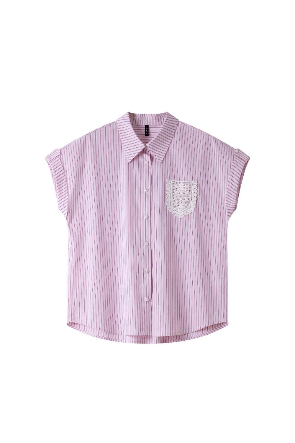 Lace Pocket Striped Shirt