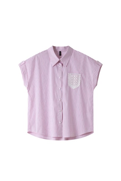 Lace Pocket Striped Shirt