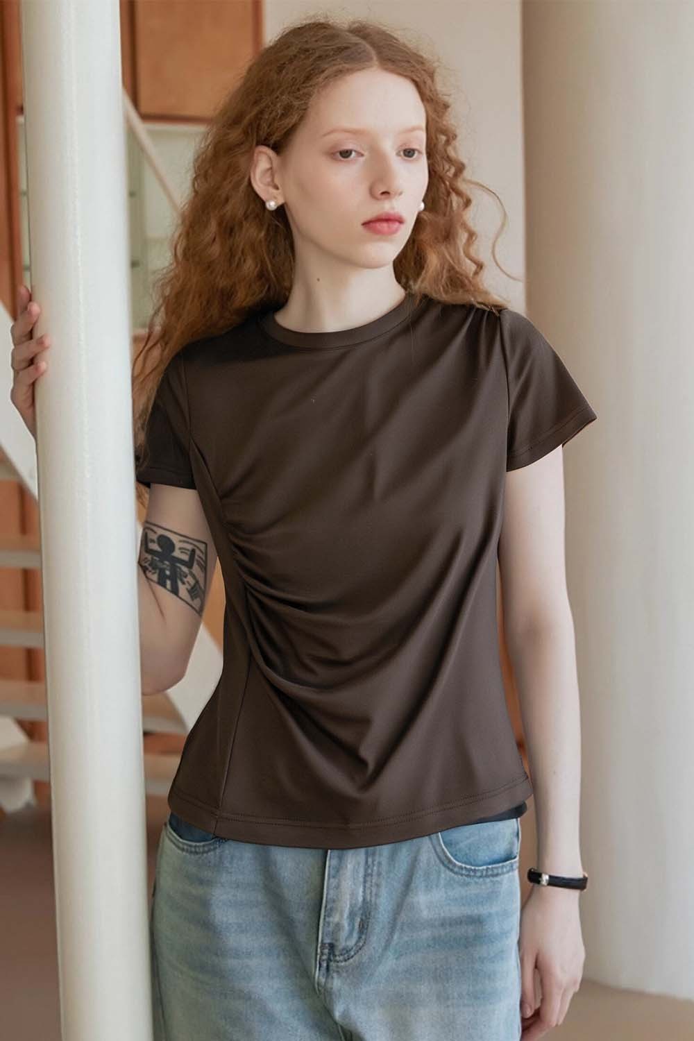 Pleated Long - sleeved T-shirt
