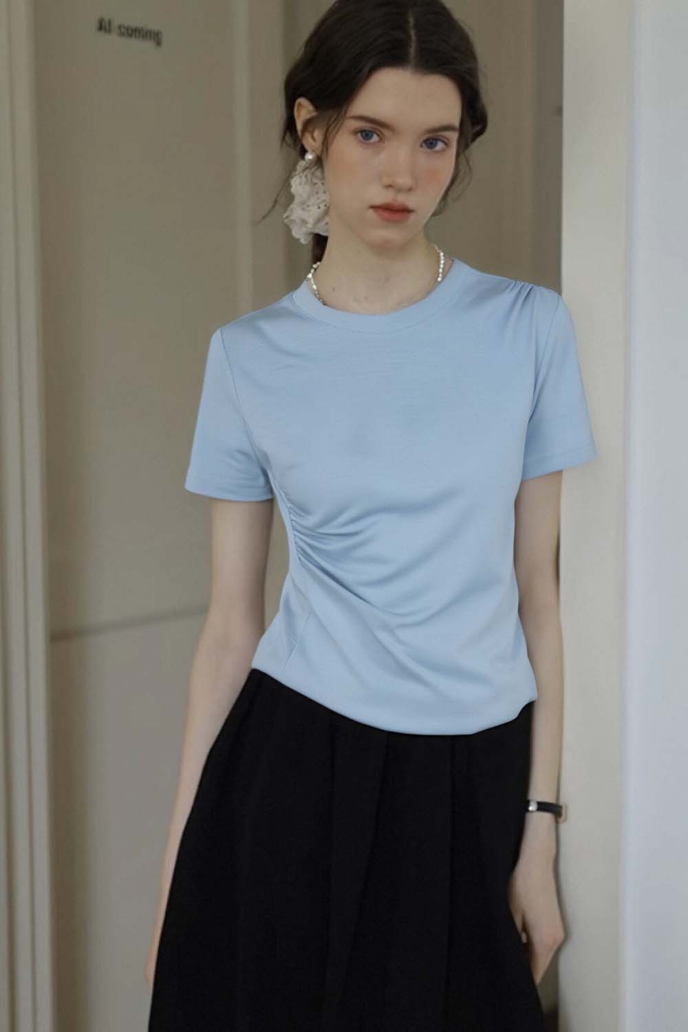 Pleated Long - sleeved T-shirt